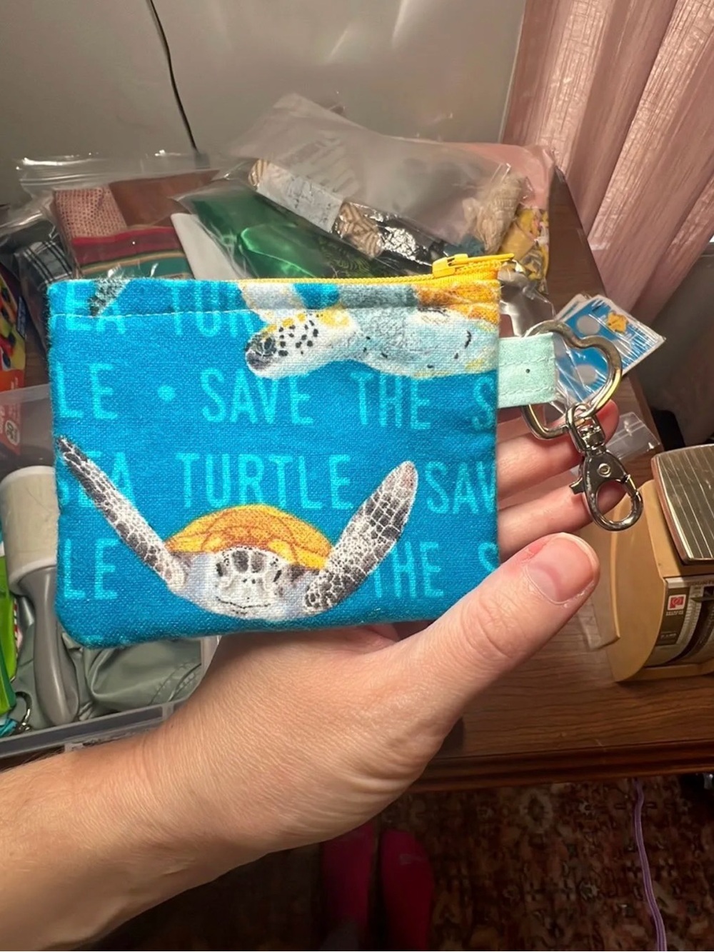 Handmade Save The Turtle Blue Sea Turtle Key Pouch
